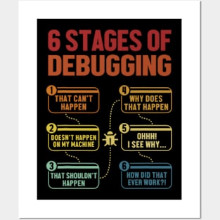 6 Stages of Debugging Full Stack Coder Software Developer Posters and Art